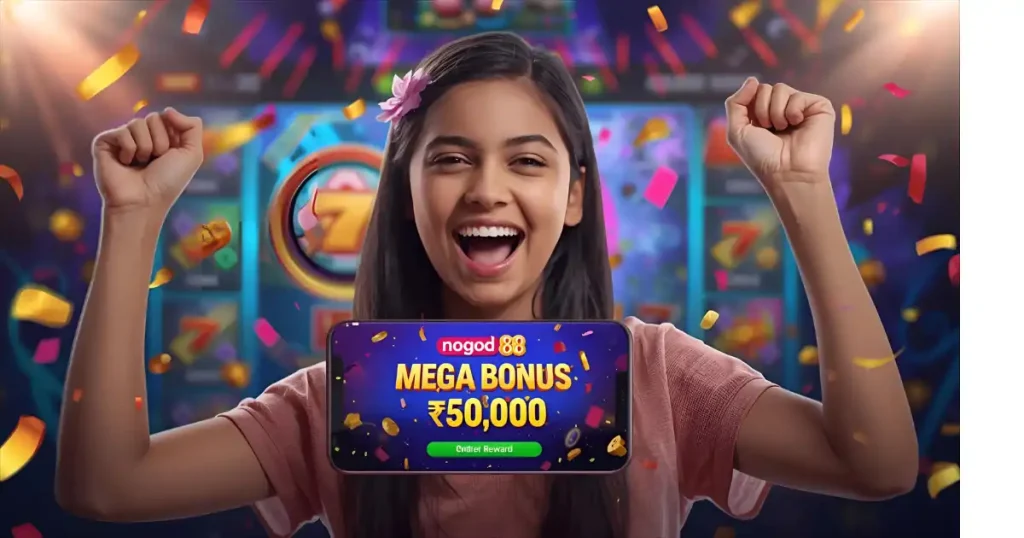 Player celebrating instant win on nogod 88 platform after receiving ৳50,000 Mega Bonus in Dhaka, Bangladesh.
