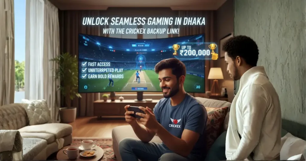 Dhaka player accessing Crickex via a secure backup link for big wins